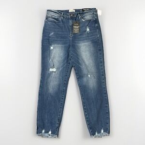 NWT Nicole Miller New York Nomad Super High Rise Straight Jeans Distressed Sz 12